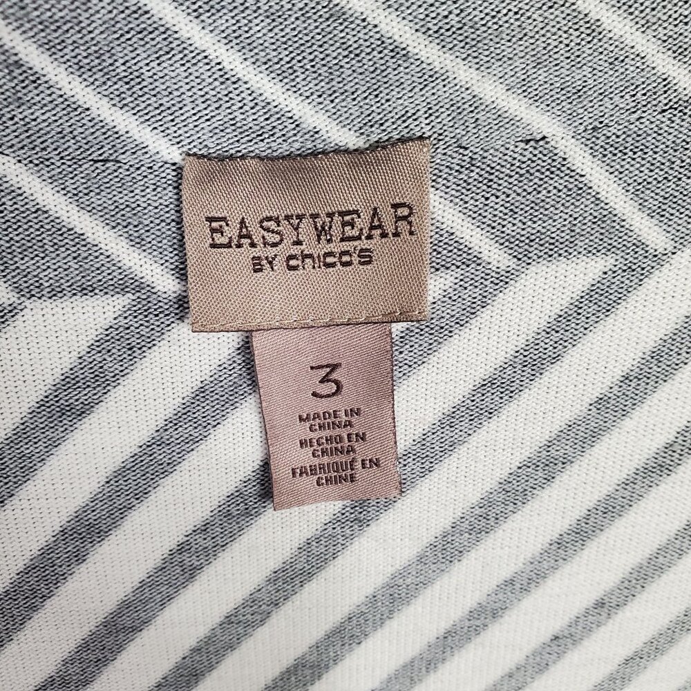 Chicos Easywear 3 Sz XL Cardigan Light Knit Single Button V-neck Art Deco Stripe - Picture 4 of 12